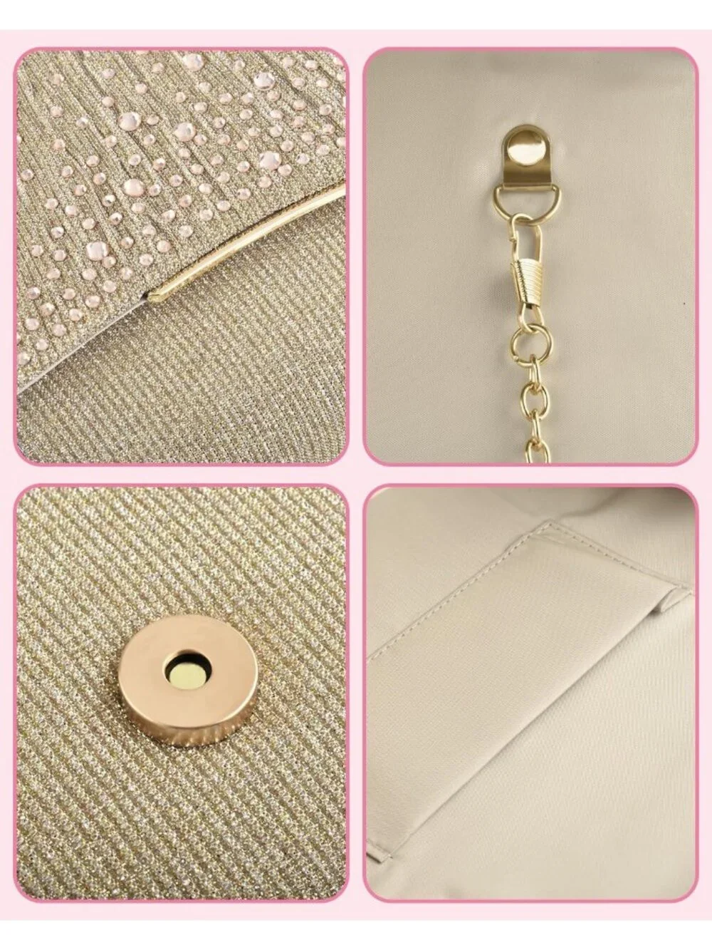 Women's C Gold Suede Envelope Clutch Purse Formal Evening Wedding Party Bag